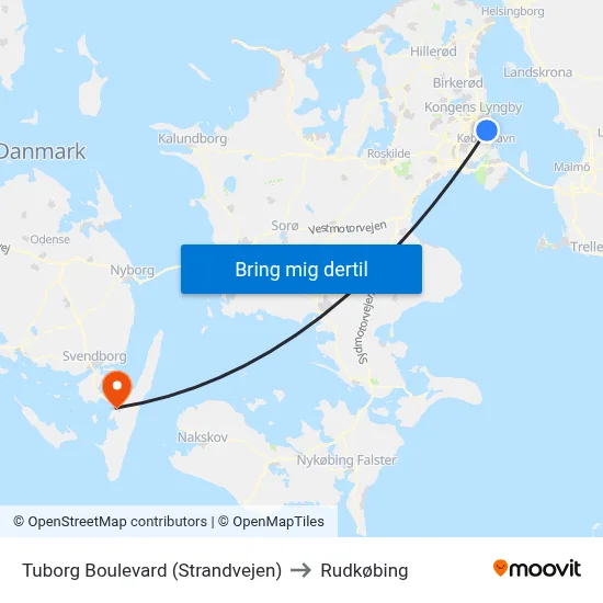 Tuborg Boulevard (Strandvejen) to Rudkøbing map