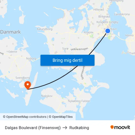 Dalgas Boulevard (Finsensvej) to Rudkøbing map