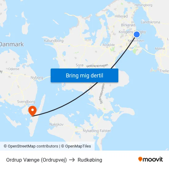 Ordrup Vænge (Ordrupvej) to Rudkøbing map
