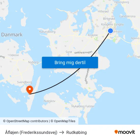 Åfløjen (Frederikssundsvej) to Rudkøbing map