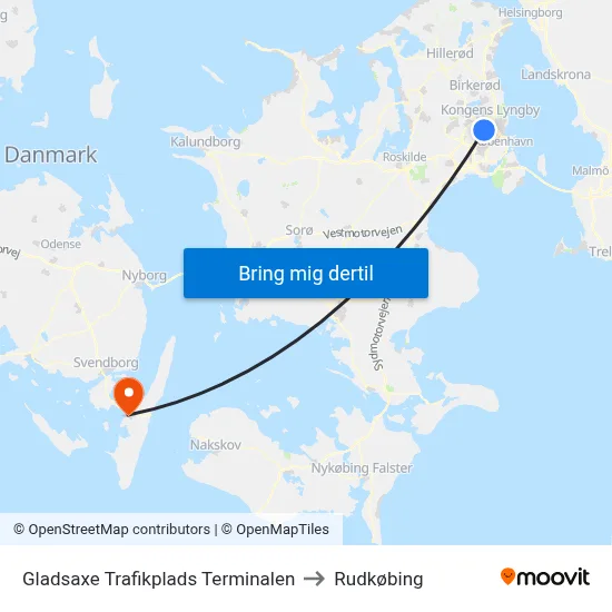 Gladsaxe Trafikplads Terminalen to Rudkøbing map