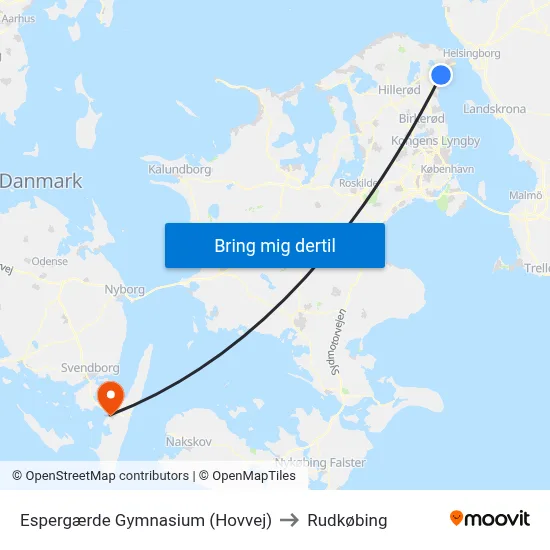 Espergærde Gymnasium (Hovvej) to Rudkøbing map