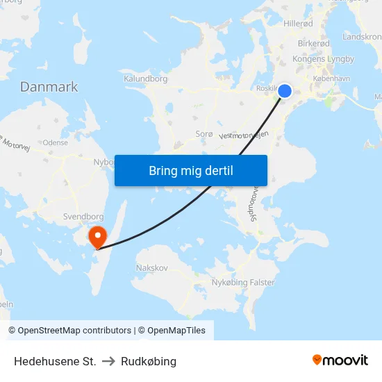 Hedehusene St. to Rudkøbing map