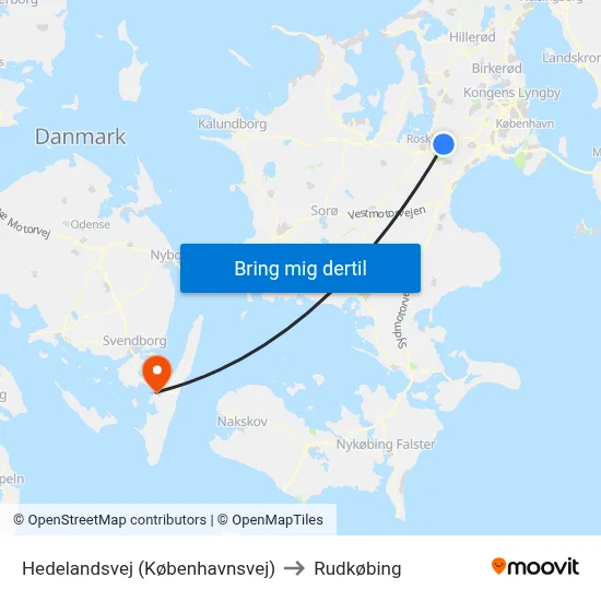 Hedelandsvej (Københavnsvej) to Rudkøbing map