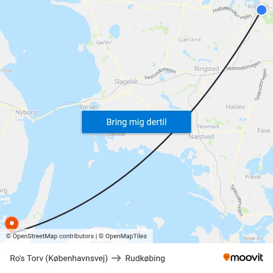 Ro's Torv (Københavnsvej) to Rudkøbing map