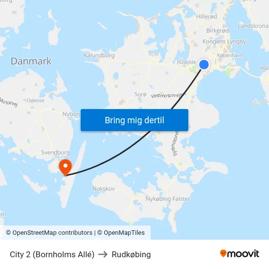 City 2 (Bornholms Allé) to Rudkøbing map