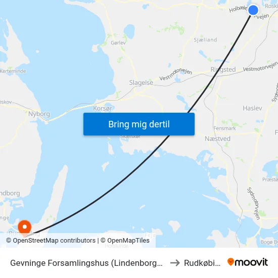 Gevninge Forsamlingshus (Lindenborgvej) to Rudkøbing map