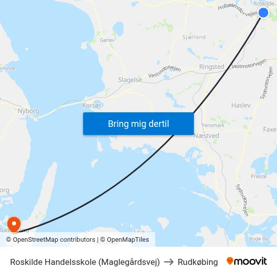Roskilde Handelsskole (Maglegårdsvej) to Rudkøbing map