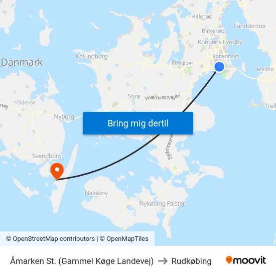 Åmarken St. (Gammel Køge Landevej) to Rudkøbing map
