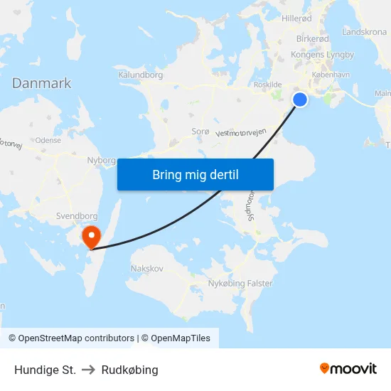 Hundige St. to Rudkøbing map
