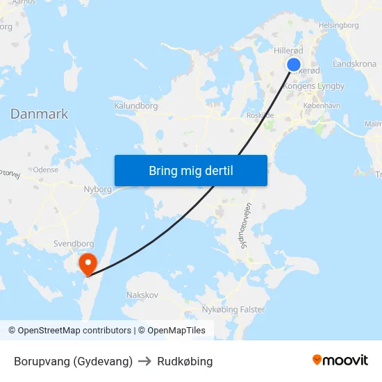 Borupvang (Gydevang) to Rudkøbing map