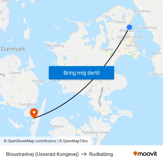 Bloustrødvej (Usserød Kongevej) to Rudkøbing map