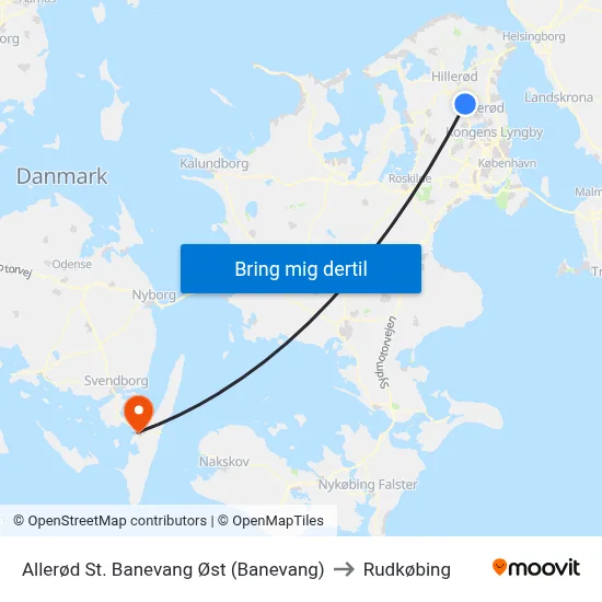 Allerød St. Banevang Øst (Banevang) to Rudkøbing map