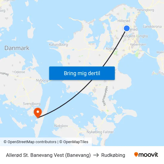 Allerød St. Banevang Vest (Banevang) to Rudkøbing map