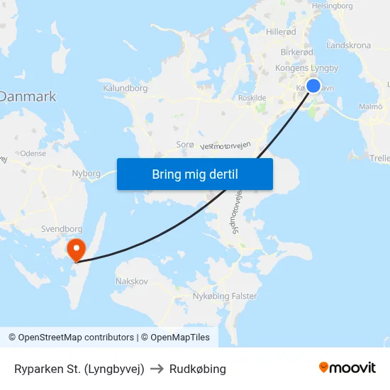 Ryparken St. (Lyngbyvej) to Rudkøbing map