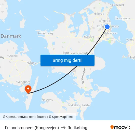 Frilandsmuseet (Kongevejen) to Rudkøbing map