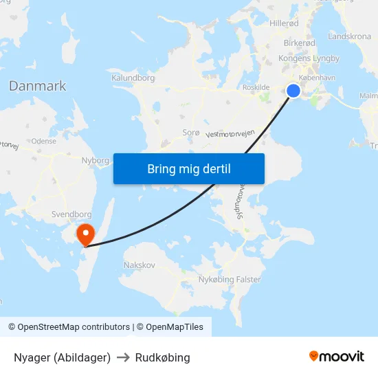 Nyager (Abildager) to Rudkøbing map