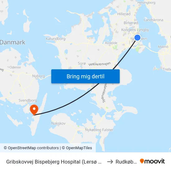 Gribskovvej Bispebjerg Hospital (Lersø Parkallé) to Rudkøbing map