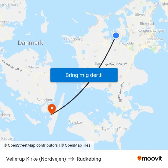 Vellerup Kirke (Nordvejen) to Rudkøbing map