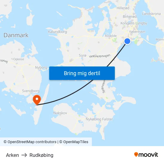 Arken to Rudkøbing map