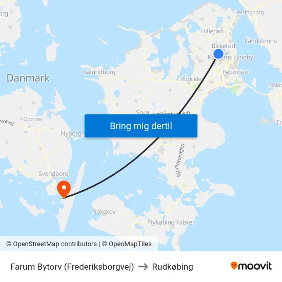 Farum Bytorv (Frederiksborgvej) to Rudkøbing map