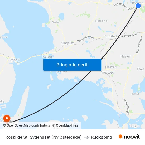 Roskilde St. Sygehuset (Ny Østergade) to Rudkøbing map