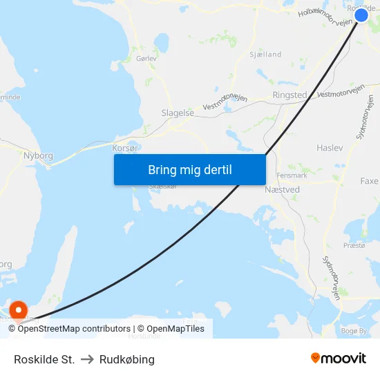 Roskilde St. to Rudkøbing map