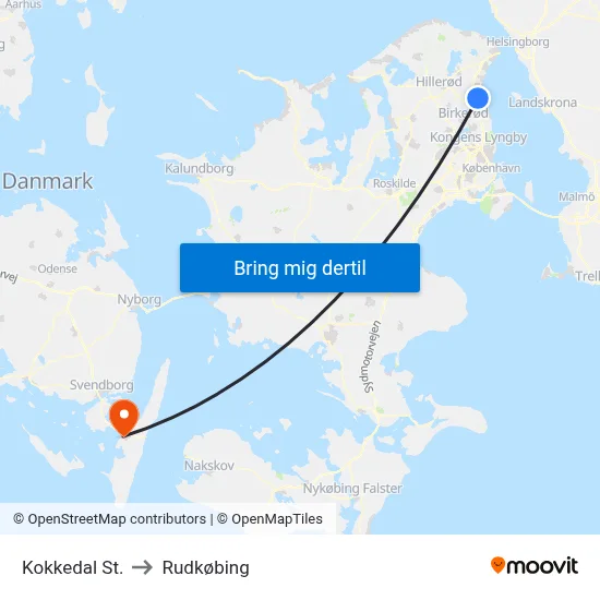 Kokkedal St. to Rudkøbing map