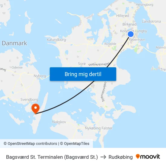 Bagsværd St. Terminalen (Bagsværd St.) to Rudkøbing map