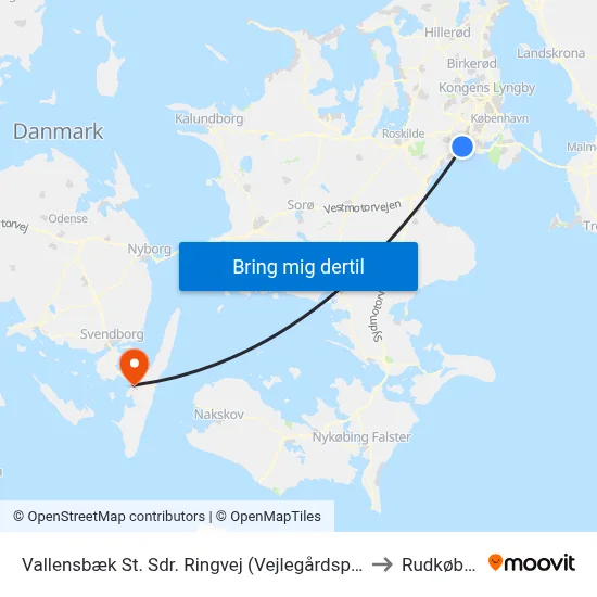 Vallensbæk St. Sdr. Ringvej (Vejlegårdsparken) to Rudkøbing map