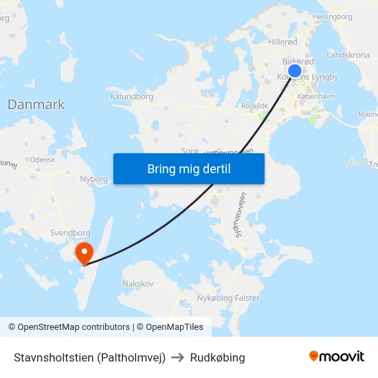 Stavnsholtstien (Paltholmvej) to Rudkøbing map