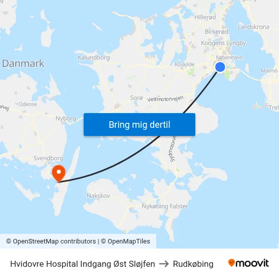 Hvidovre Hospital Indgang Øst Sløjfen to Rudkøbing map