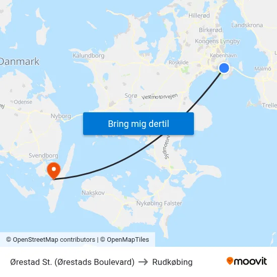 Ørestad St. (Ørestads Boulevard) to Rudkøbing map