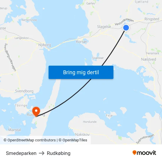Smedeparken to Rudkøbing map