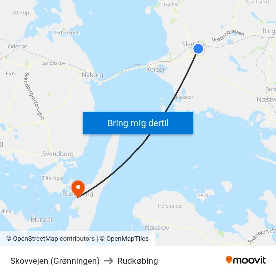 Skovvejen (Grønningen) to Rudkøbing map