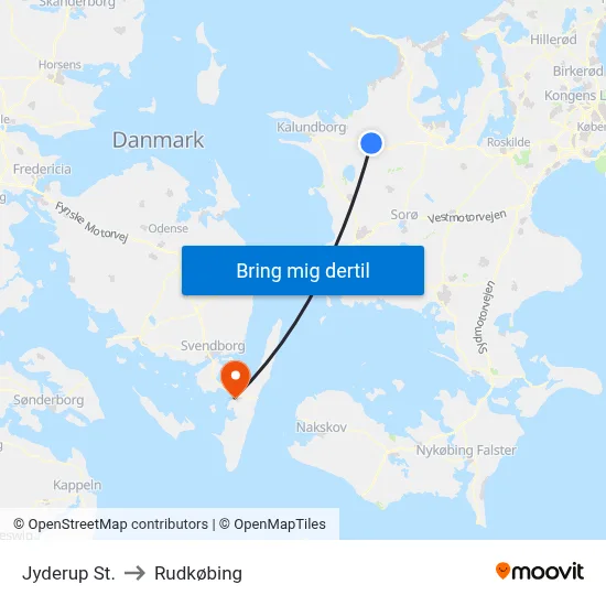 Jyderup St. to Rudkøbing map