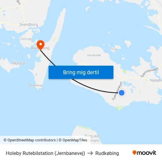 Holeby Rutebilstation (Jernbanevej) to Rudkøbing map