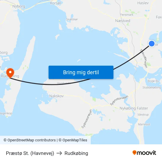 Præstø St. (Havnevej) to Rudkøbing map