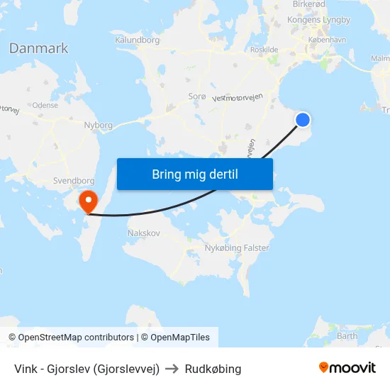Vink - Gjorslev (Gjorslevvej) to Rudkøbing map