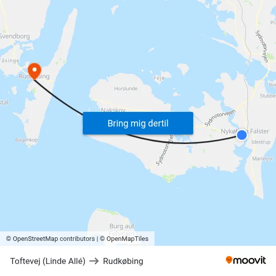 Toftevej (Linde Allé) to Rudkøbing map