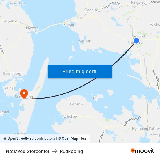 Næstved Storcenter to Rudkøbing map