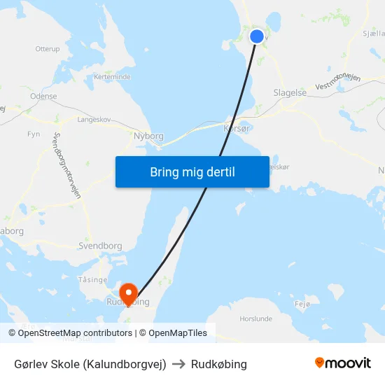 Gørlev Skole (Kalundborgvej) to Rudkøbing map
