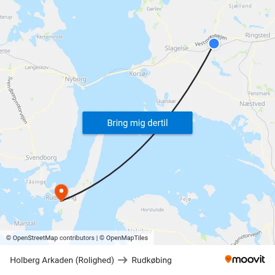 Holberg Arkaden (Rolighed) to Rudkøbing map
