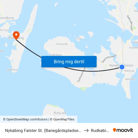 Nykøbing Falster St. (Banegårdspladsen) to Rudkøbing map