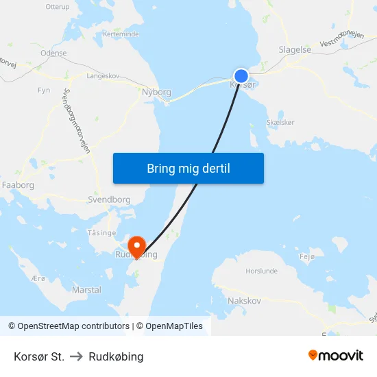 Korsør St. to Rudkøbing map
