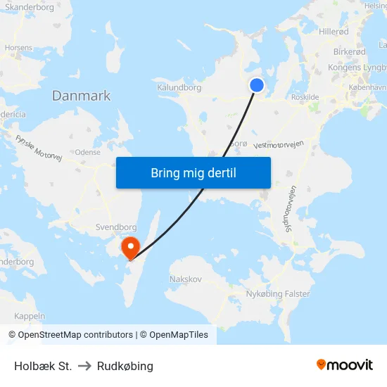 Holbæk St. to Rudkøbing map