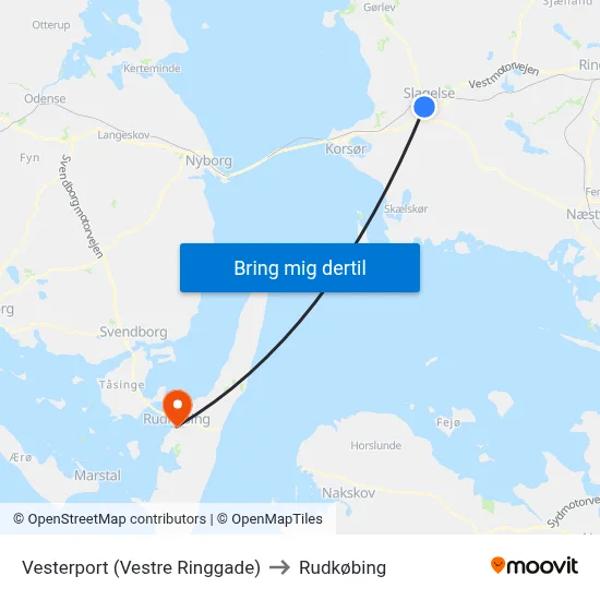 Vesterport (Vestre Ringgade) to Rudkøbing map
