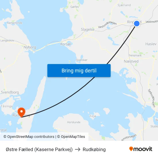 Østre Fælled (Kaserne Parkvej) to Rudkøbing map