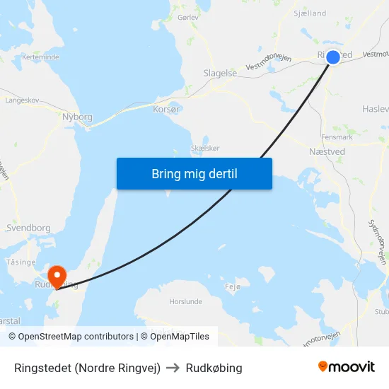 Ringstedet (Nordre Ringvej) to Rudkøbing map
