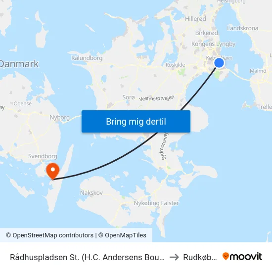 Rådhuspladsen St. (H.C. Andersens Boulevard) to Rudkøbing map